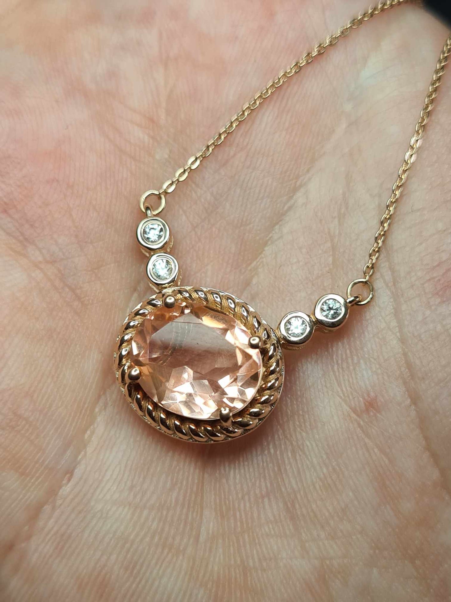 5.34ct Morganite Colour Quartz & Natural Zircon Necklace 18K Rose Gold Overlay 925 Sterling Silver