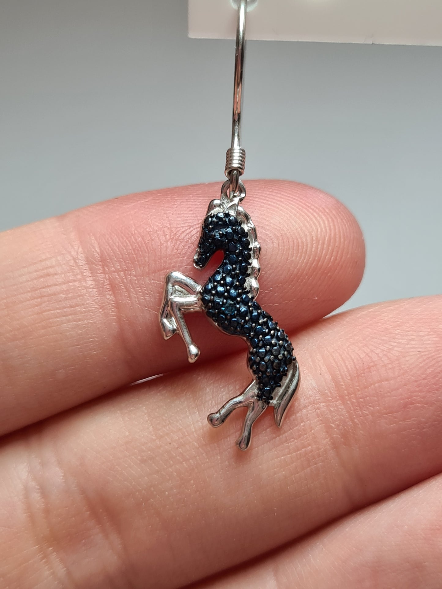 Blue diamond Horse Dangle Earrings Set 925 sterling silver