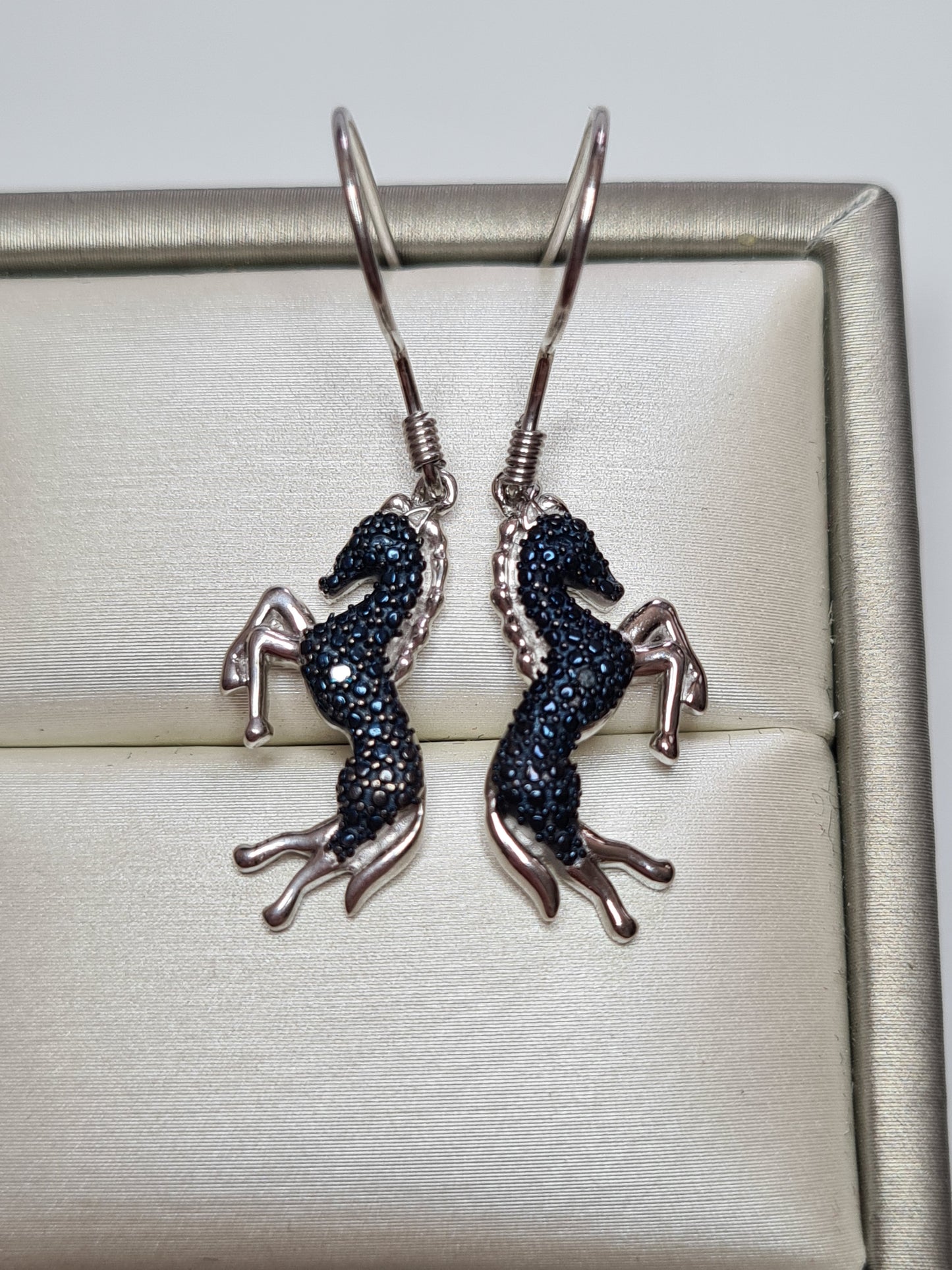 Blue diamond Horse Dangle Earrings Set 925 sterling silver