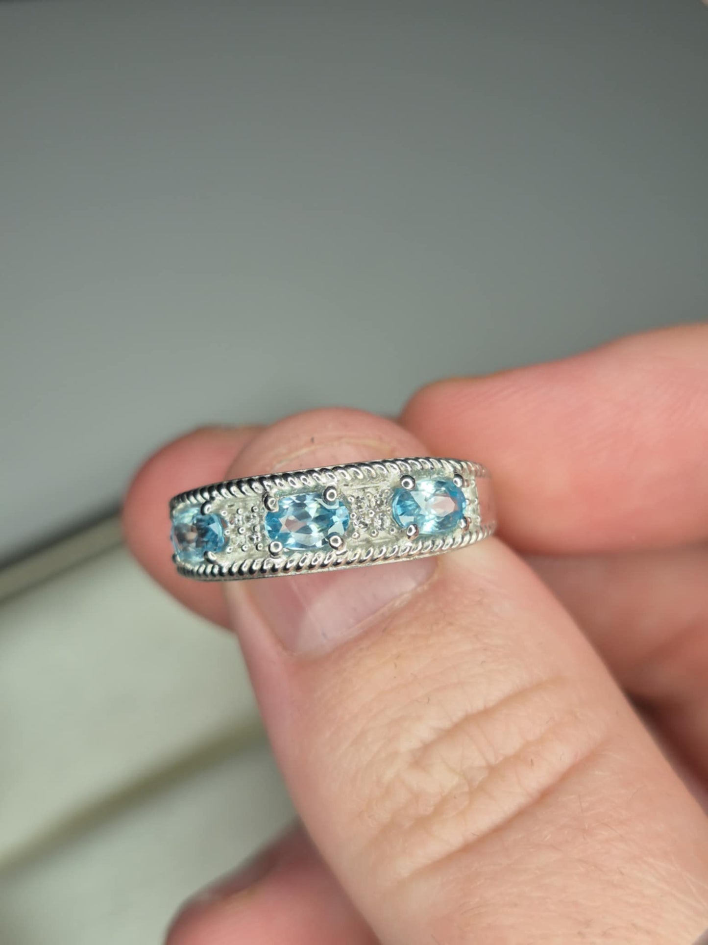 1.29ct Blue & White Zircon Half Eternity Ring in Platinum Overlay 925 Sterling Silver SIZE K