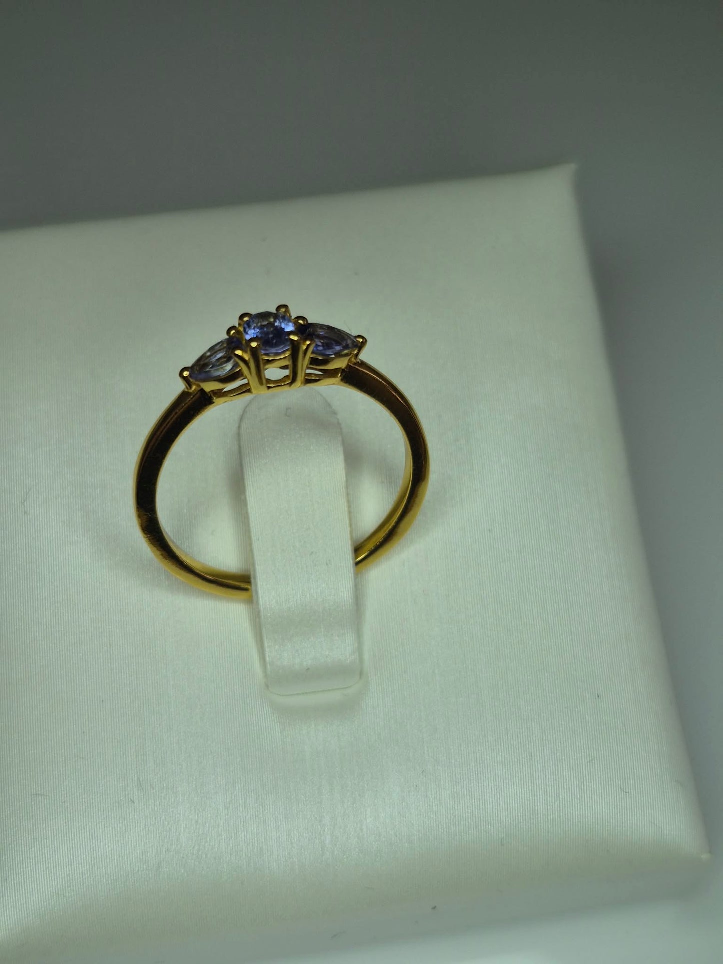 Tanzanite Trilogy Ring in Yellow Gold 925 Sterling Silver SIZE M