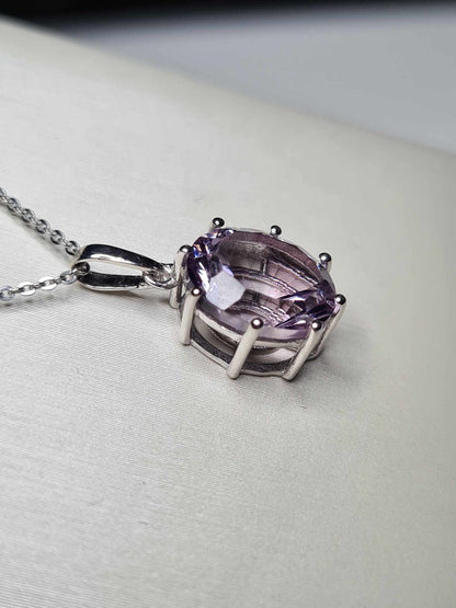 3Ct. Pink Amethyst Solitaire Necklace 925 Sterling Silver