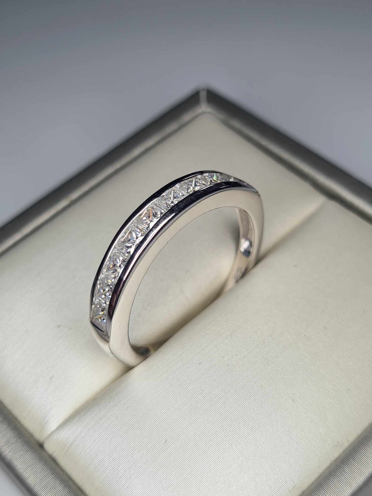 1.36 Ct Moissanite Half Eternity Band Ring in Platinum Overlay Sterling Silver SIZE V