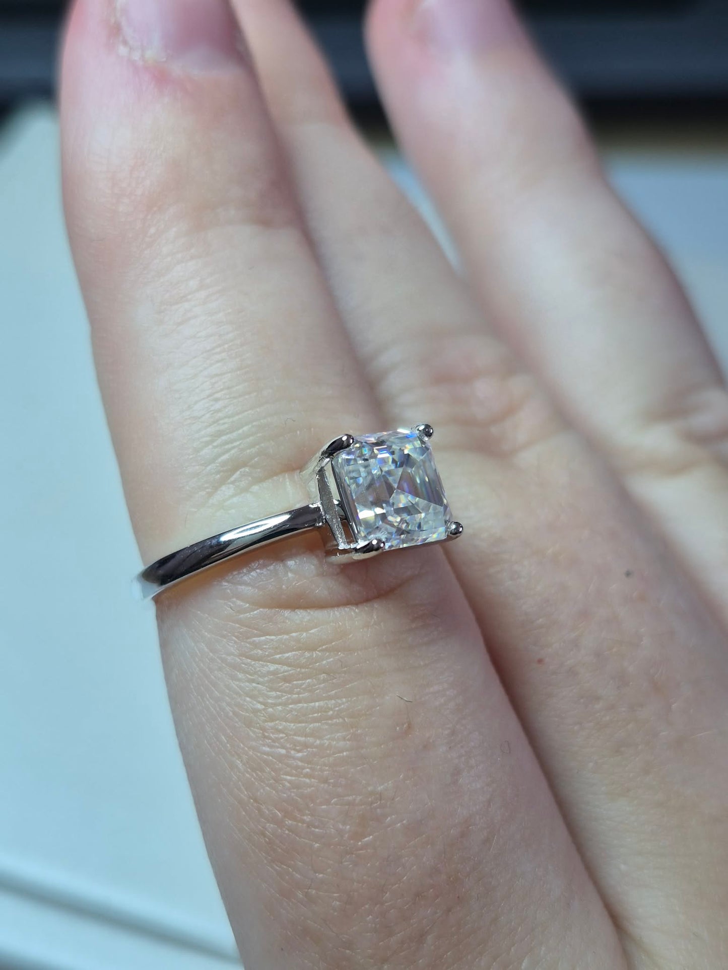 2ct Asscher Cut Solitaire Moissanite Ring in 925 Sterling Silver SIZE O