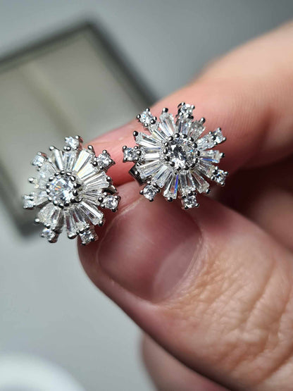 2.660ct Cubic Zirconia Snowflake stud Earring in rhodium Overlay 925 Sterling Silver