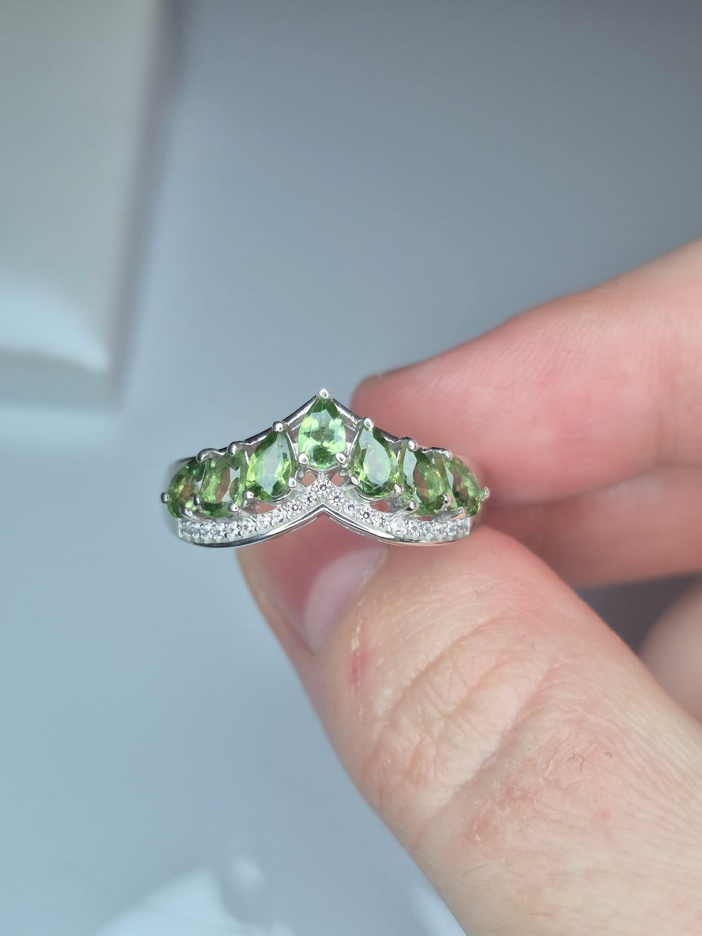 1.85ct Green Apatite WishBone Ring in Platinum Overlay925 Sterling Silver SIZE S