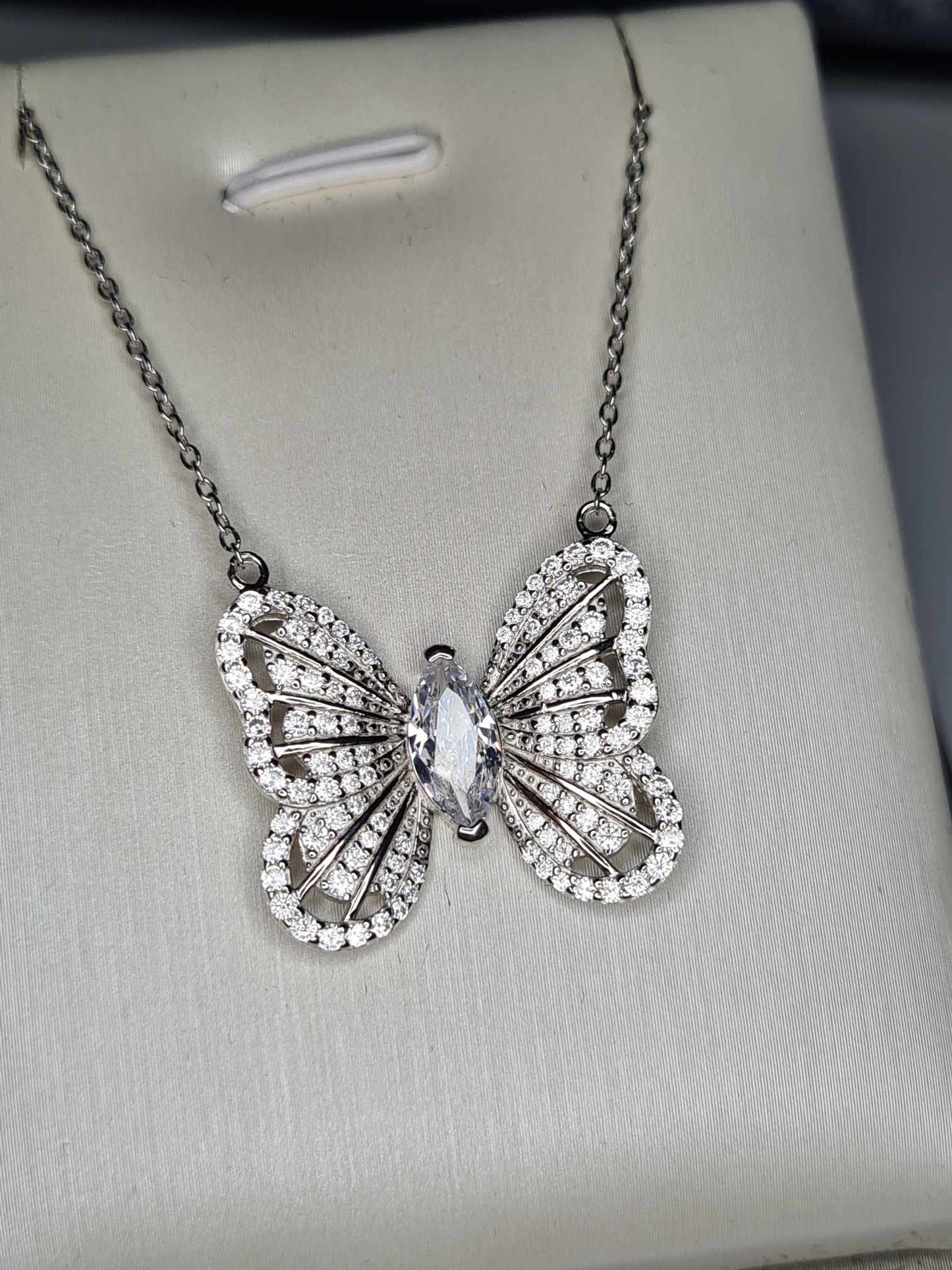 3.180ct. Cubic Zirconia Butterfly Necklace 925 sterling silver with  Rhodium Overlay