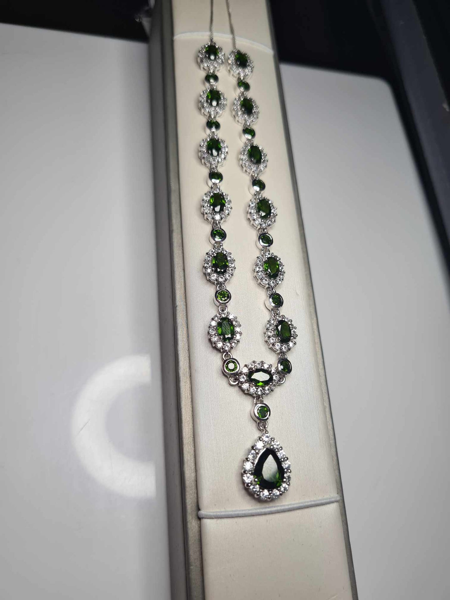 14.63 Natural Russian Diopside & Natural Zircon Necklace in Rhodium Overlay 925 Sterling Silver