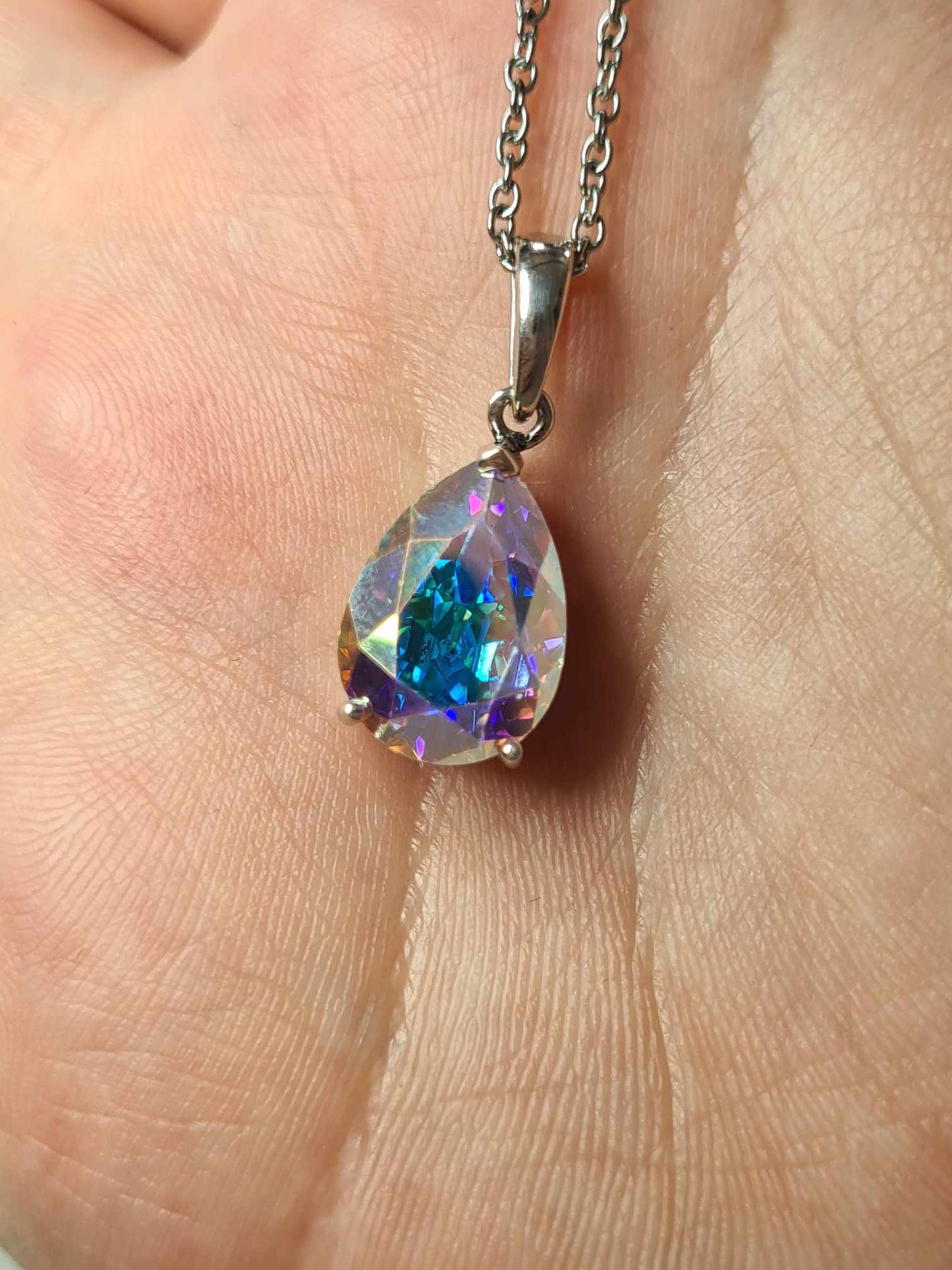 4.85 Ct. Pear Cut Aurora borealis Crystal Pendant 925 sterling silver