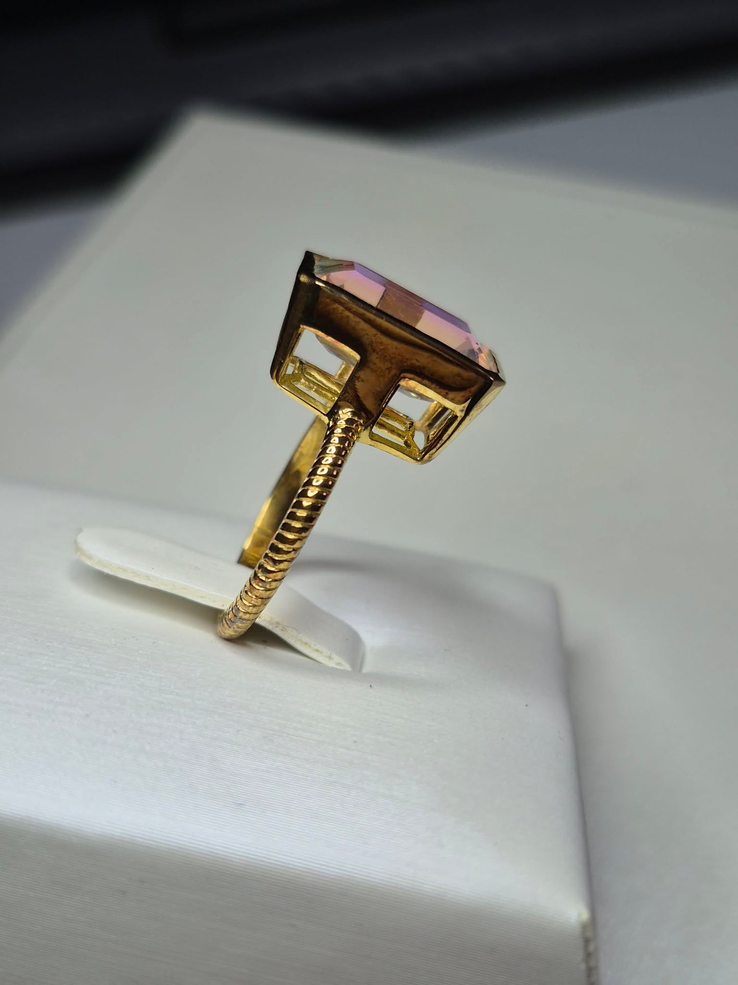 8.52ct Mercury Mystic Topaz Solitaire Ring in 18K Gold Plated 925 Sterling Silver SIZE L