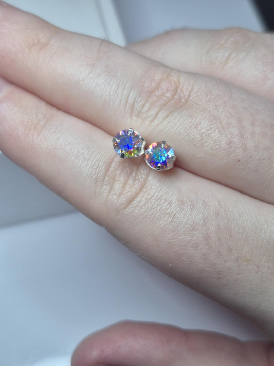 0.892ct Swarovski Crystal aurora borealis Studs in 925 Sterling Silver