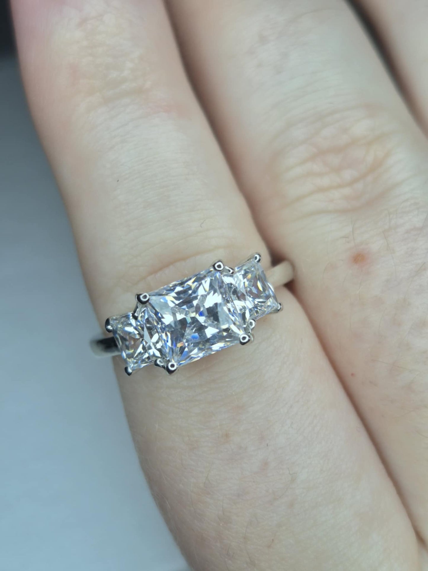 5.56ct Swarovski Zirconia Trilogy Ring in Rhodium Overlay 925 Sterling Silver