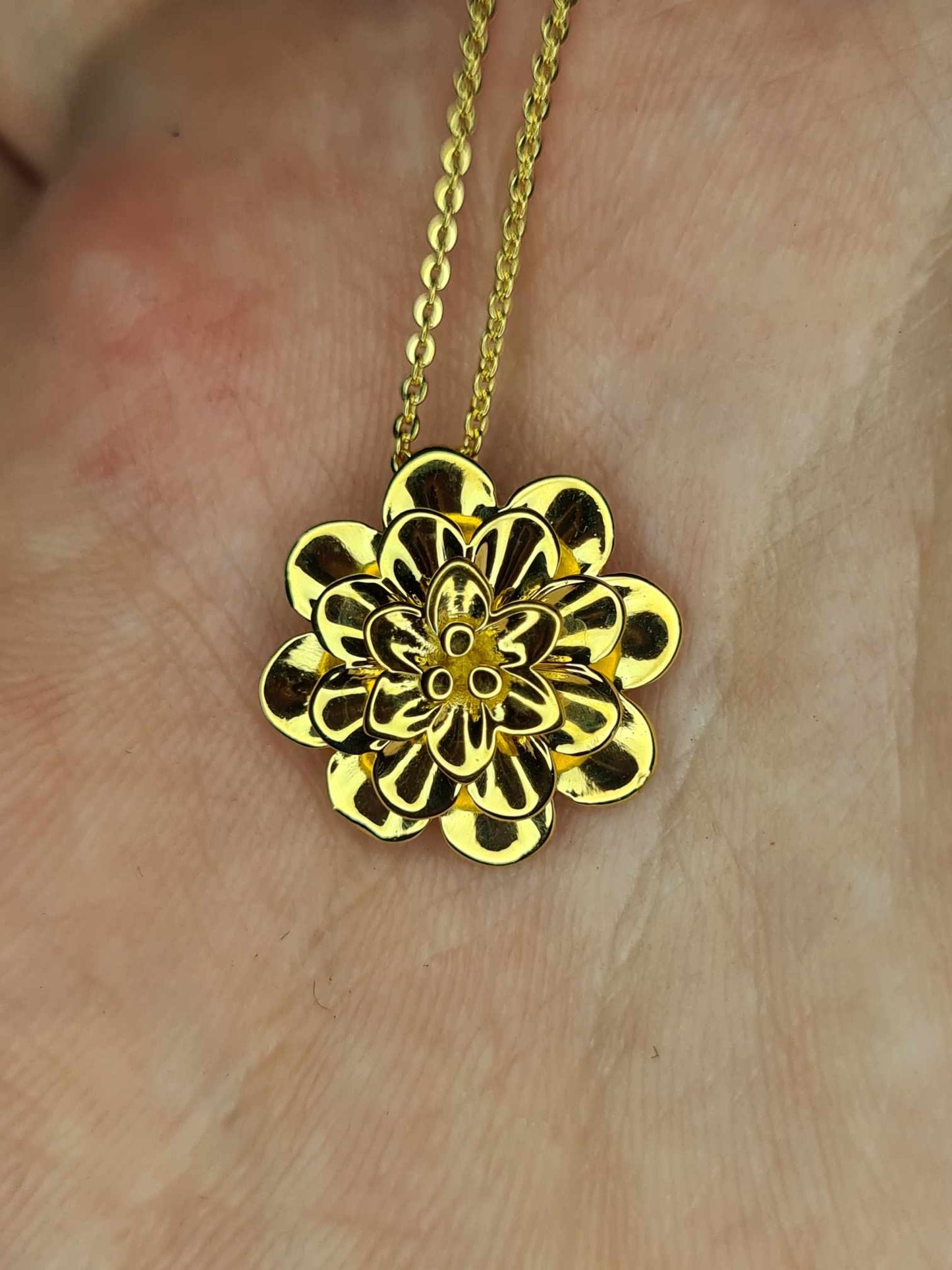 Floral 18k Gold Overlay 925 Sterling Silver Necklace