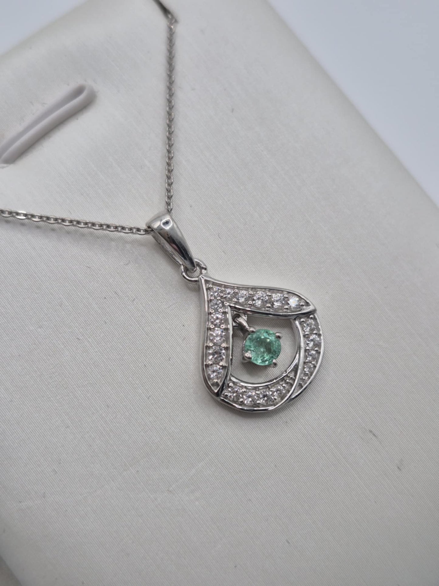 Colombian Emerald, White Zircon Necklace In Rhodium Overlay 925 Sterling Silver