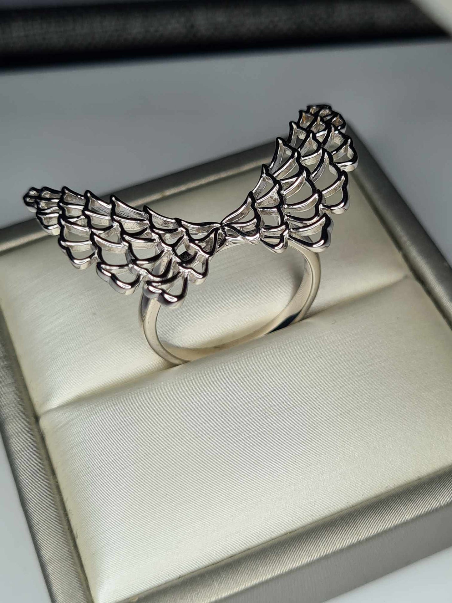 Angel Wing Ring 925 Sterling Silver With Rhodium Overlay SIZE S