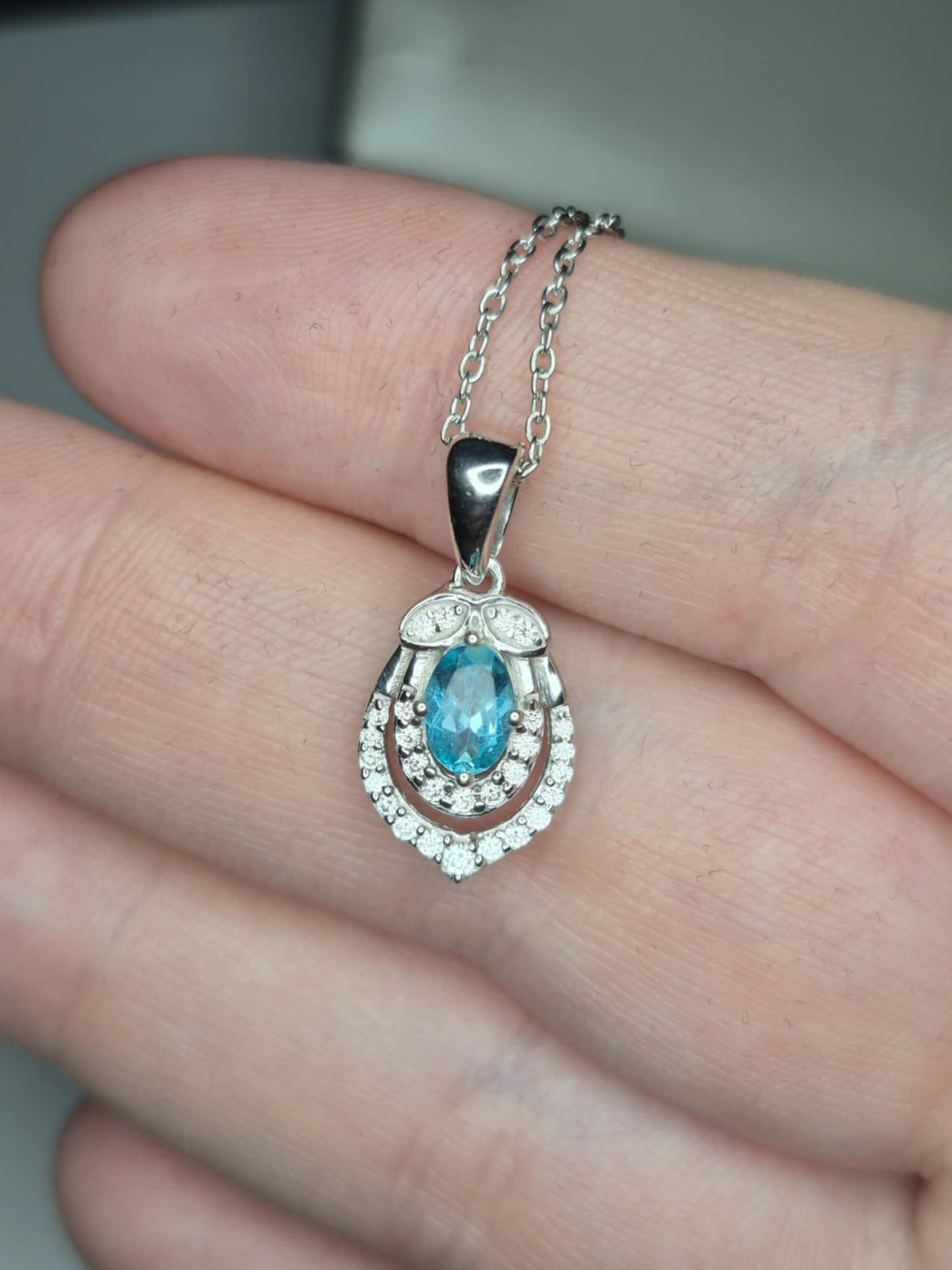 Blue Lagoon Apatite & White Zircon Necklace in Rhodium Overlay Sterling Silver