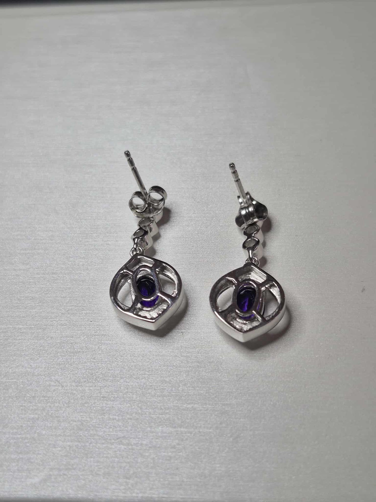 1.68ct Natural Moroccan Amethyst & White Zircon Earrings in Rhodium Overlay 925 Sterling Silver