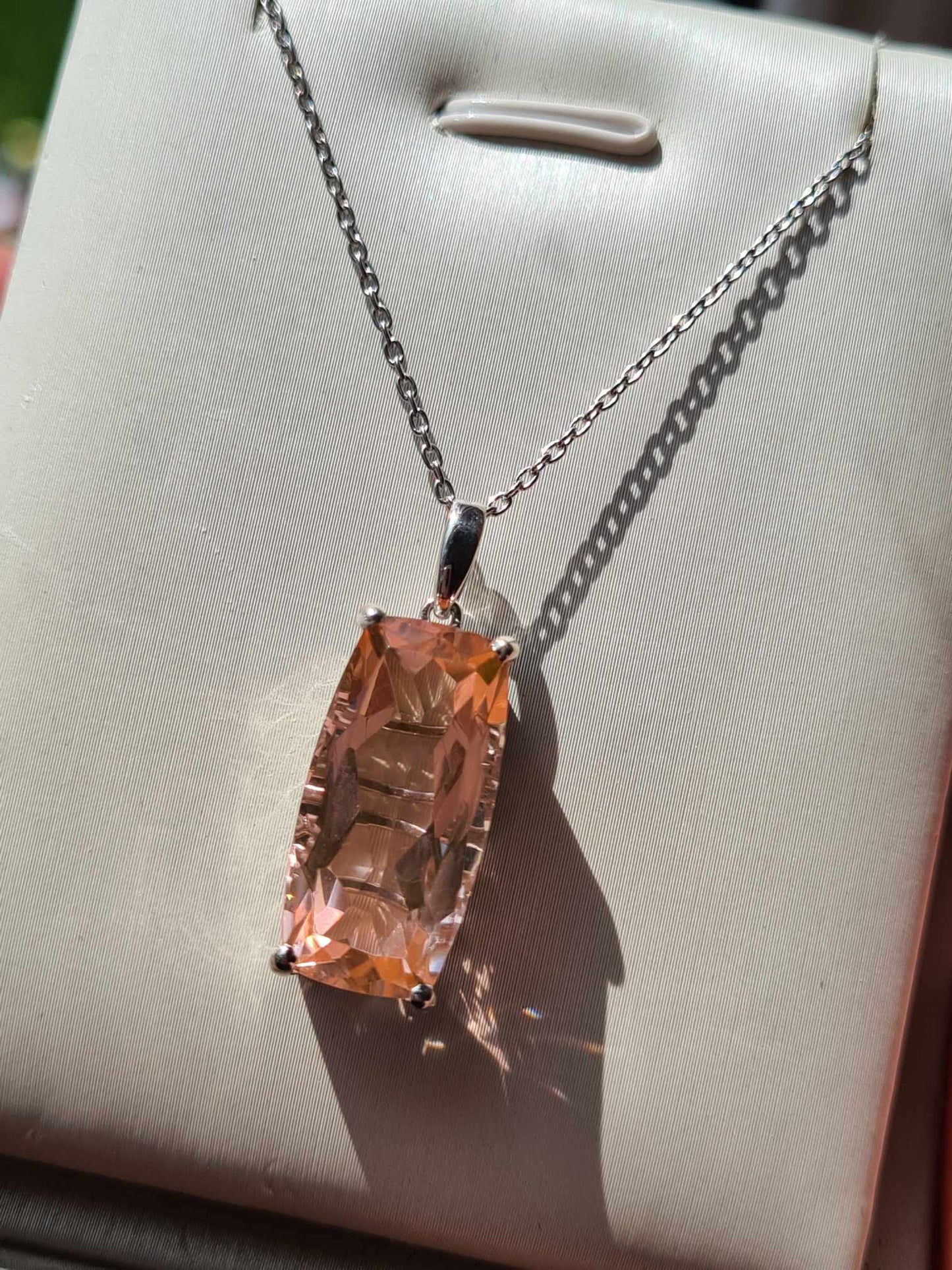 11.50 Ct. Morganite Quartz Solitaire Necklace in Platinum Overlay 925 Sterling Silver