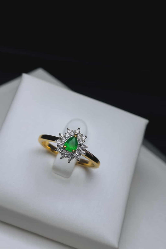 Colombian Emerald &amp; White Zircon Halo Ring in 18K Gold Overlay 925 Sterling Silver SIZE R