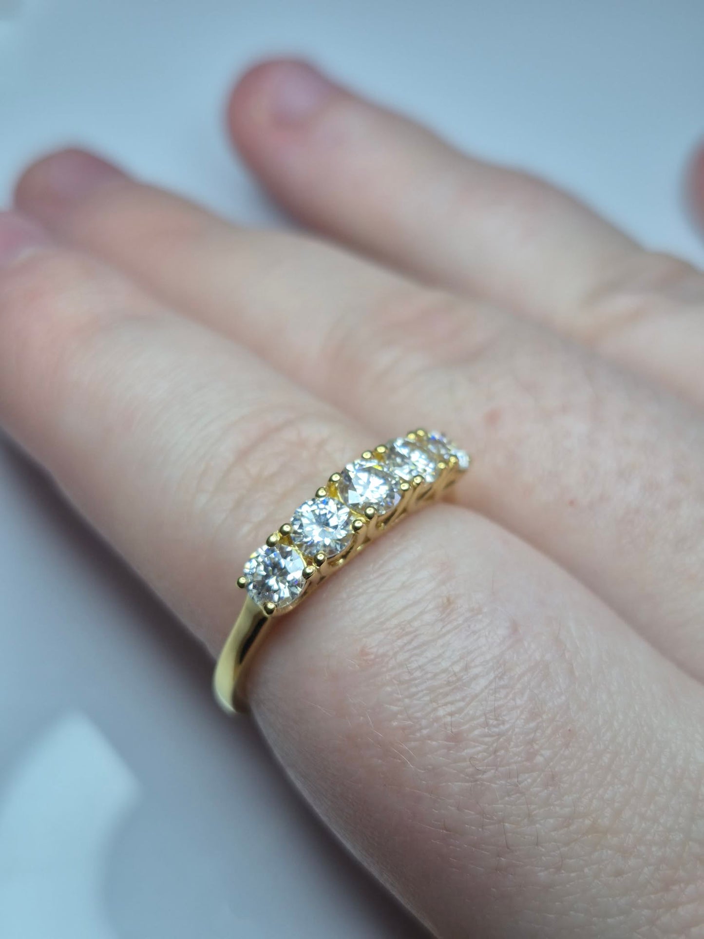 1.16ct 5 Stone Moissanite Band Ring Gold overlay 925 sterling silver SIZE R