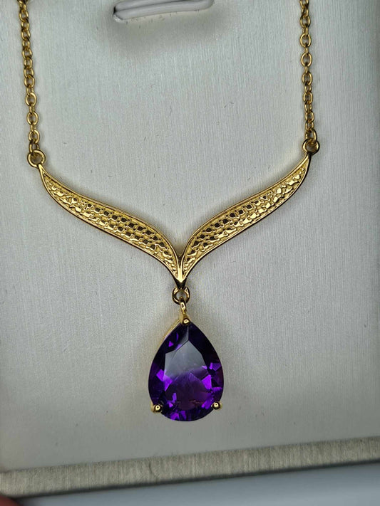 AAA 2.218ct Amethyst Solitaire Necklace 18k Gold Overlay 925 Sterling Silver