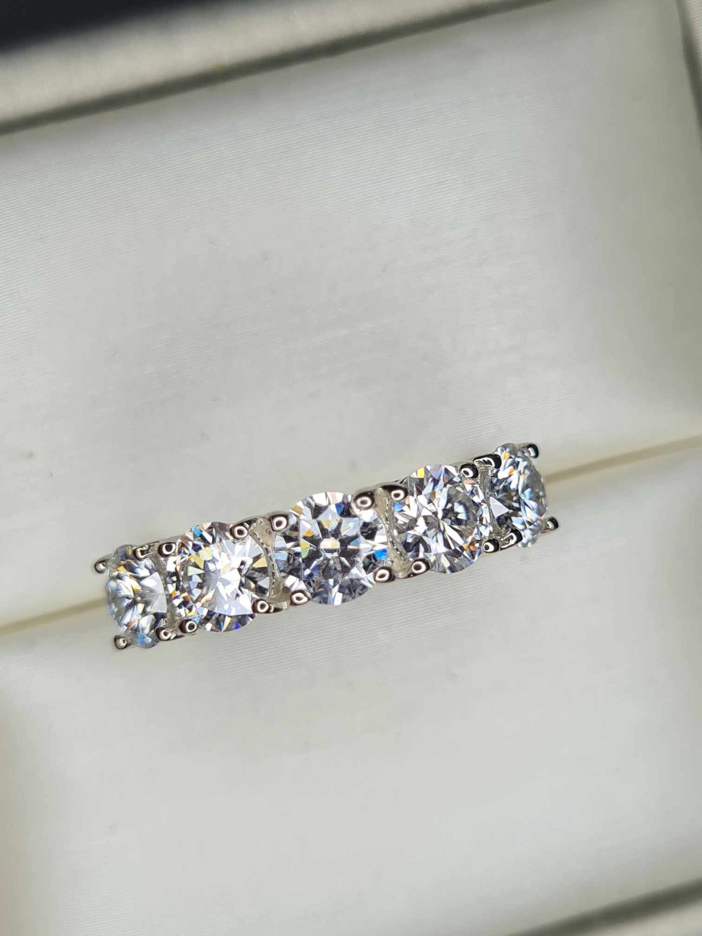 1.74 Ct Moissanite 5 Stone Ring in Platinum Overlay 925 Sterling Silver SIZES K,M