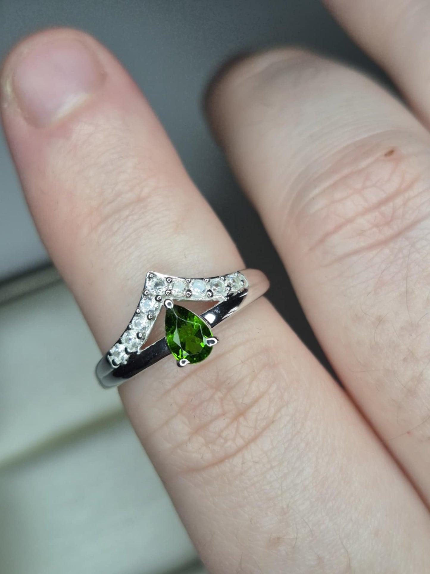 Natural Russian Diopside, Natural White Zircon Crown Ring in Rhodium Overlay 925 Sterling Silver SIZE N