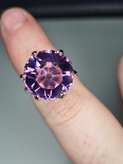 11ct Rose De France Amethyst Ring 18K Rose Gold Overlay 925 Sterling Silver SIZE K