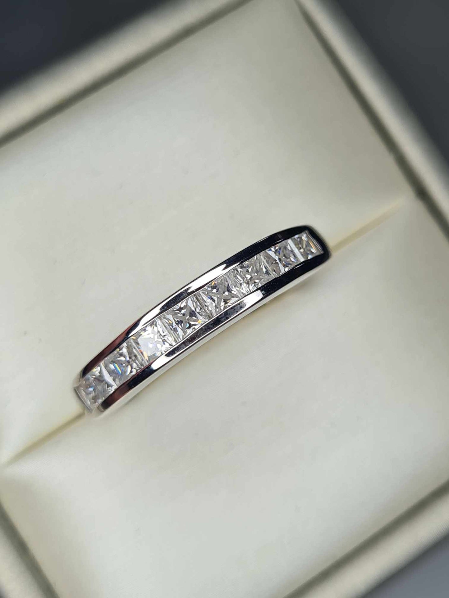 1.36 Ct Moissanite Half Eternity Band Ring in Platinum Overlay Sterling Silver SIZE V