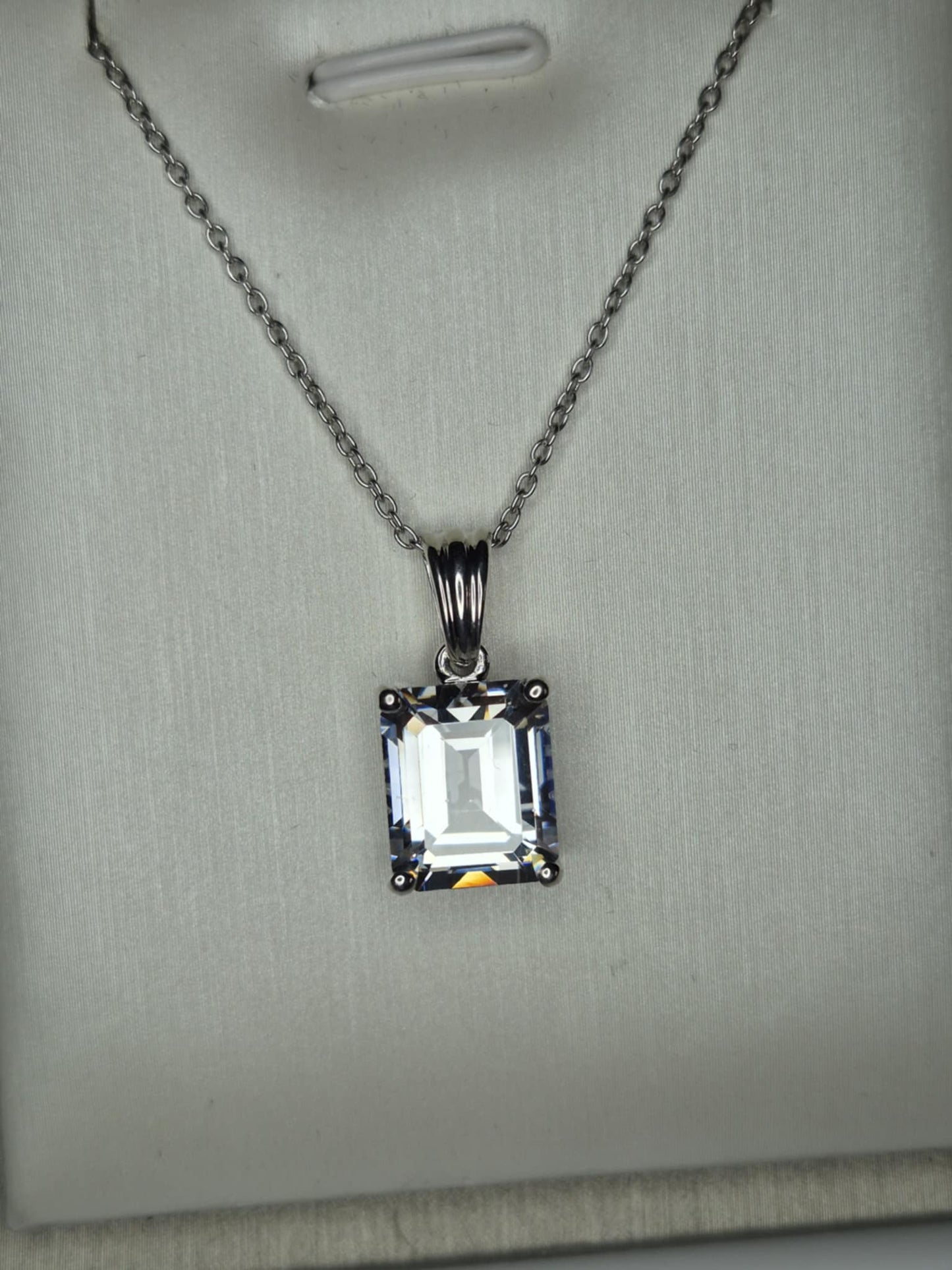 5.500ct Swarovski Zirconia Octagon Cut Necklace in Rhodium Overlay 925 Sterling Silver