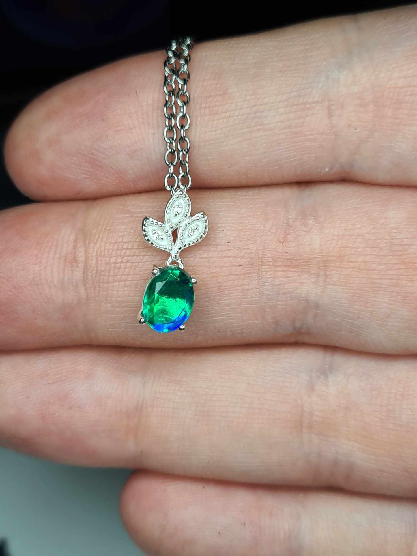 1.06 Ct. Peacock Triplet Quartz and Natural Zircon 925 Sterling Silver Pendant