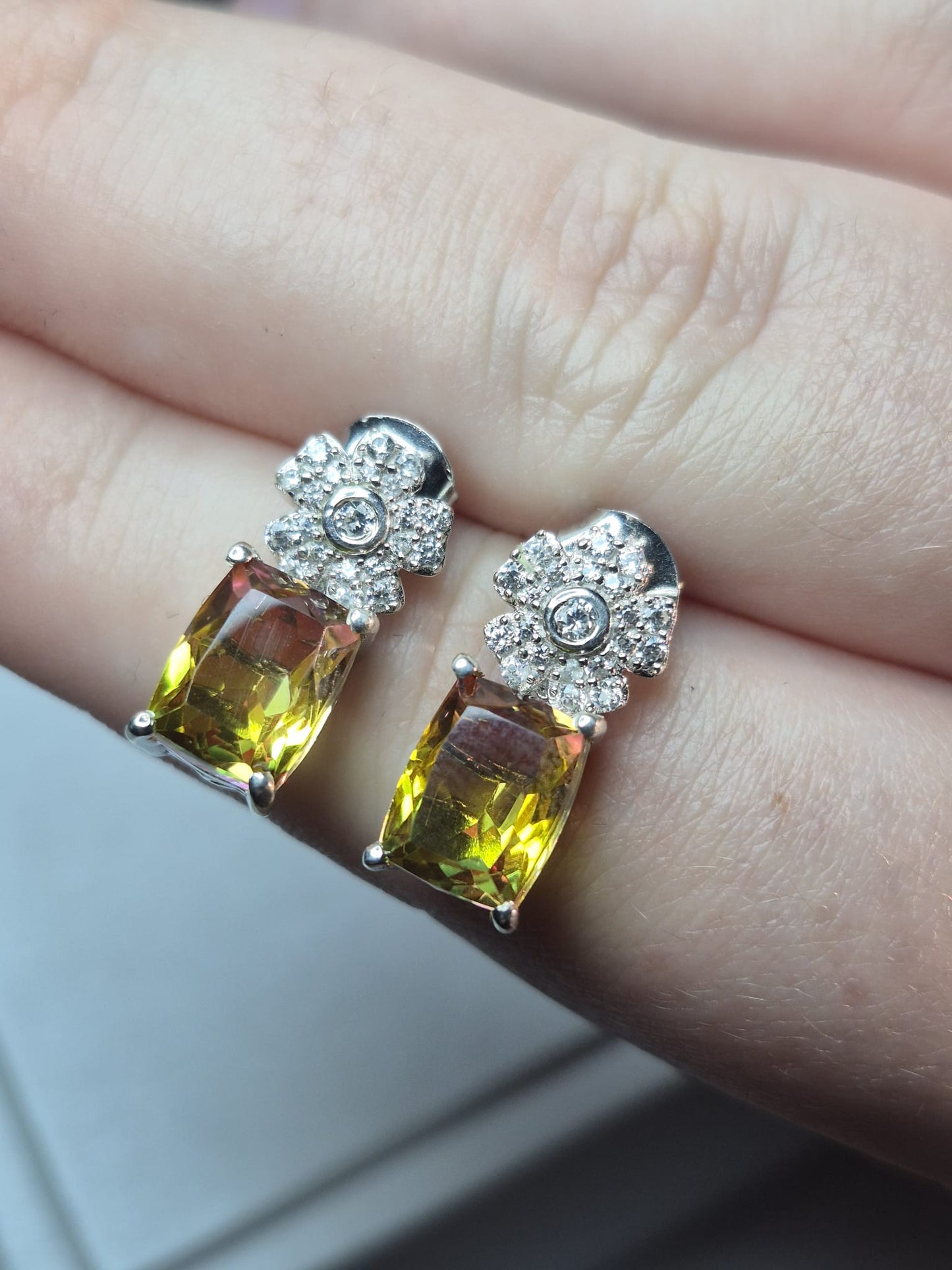 5.41ct Rainbow Genesis Quartz & White Zircon Earrings 925 sterling silver