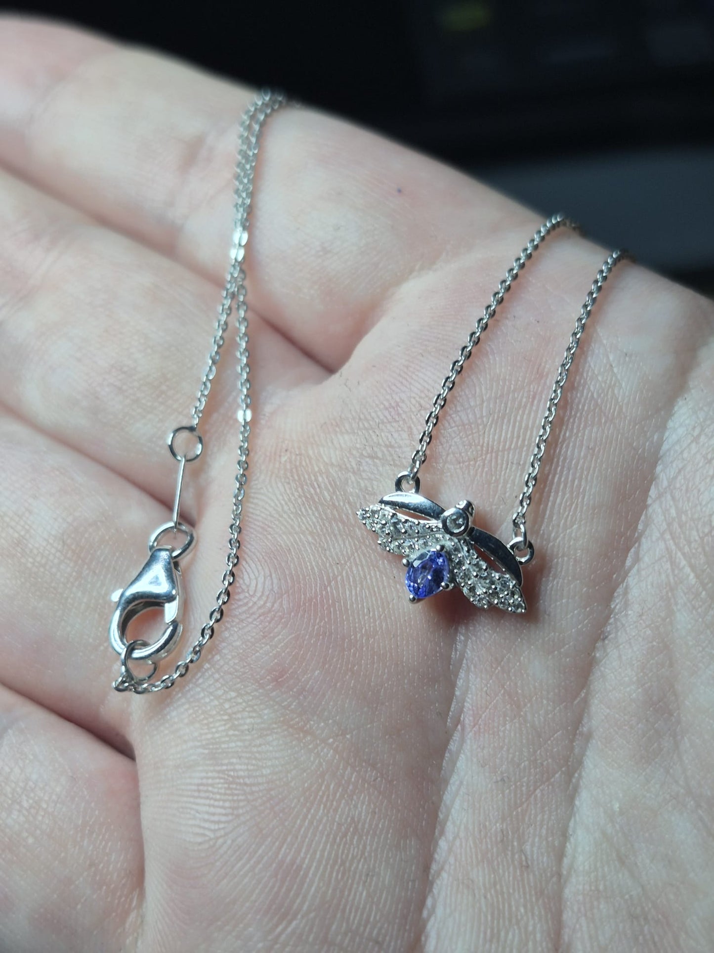 Tanzanite & White Zircon Bee Necklace 925 Sterling Silver