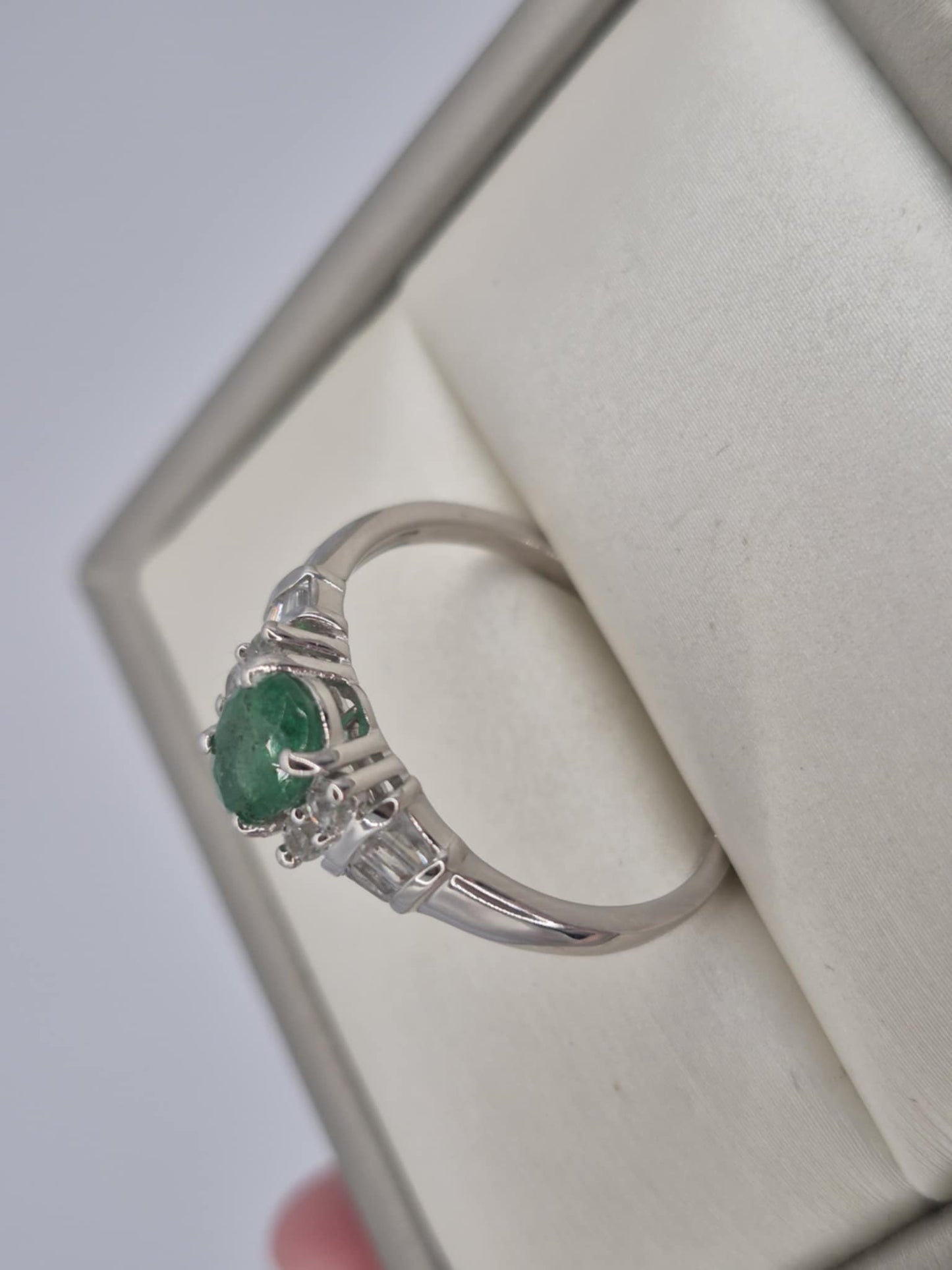 1.361ct AAEmerald & White Zircon Ring in Platinum Overlay 925 Sterling Silver SIZE T