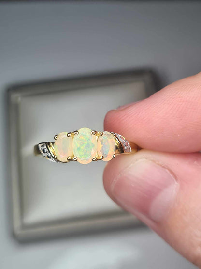 0.60ct AA Ethiopian Welo Opal Ring in 14K Gold Overlay 925 Sterling Silver