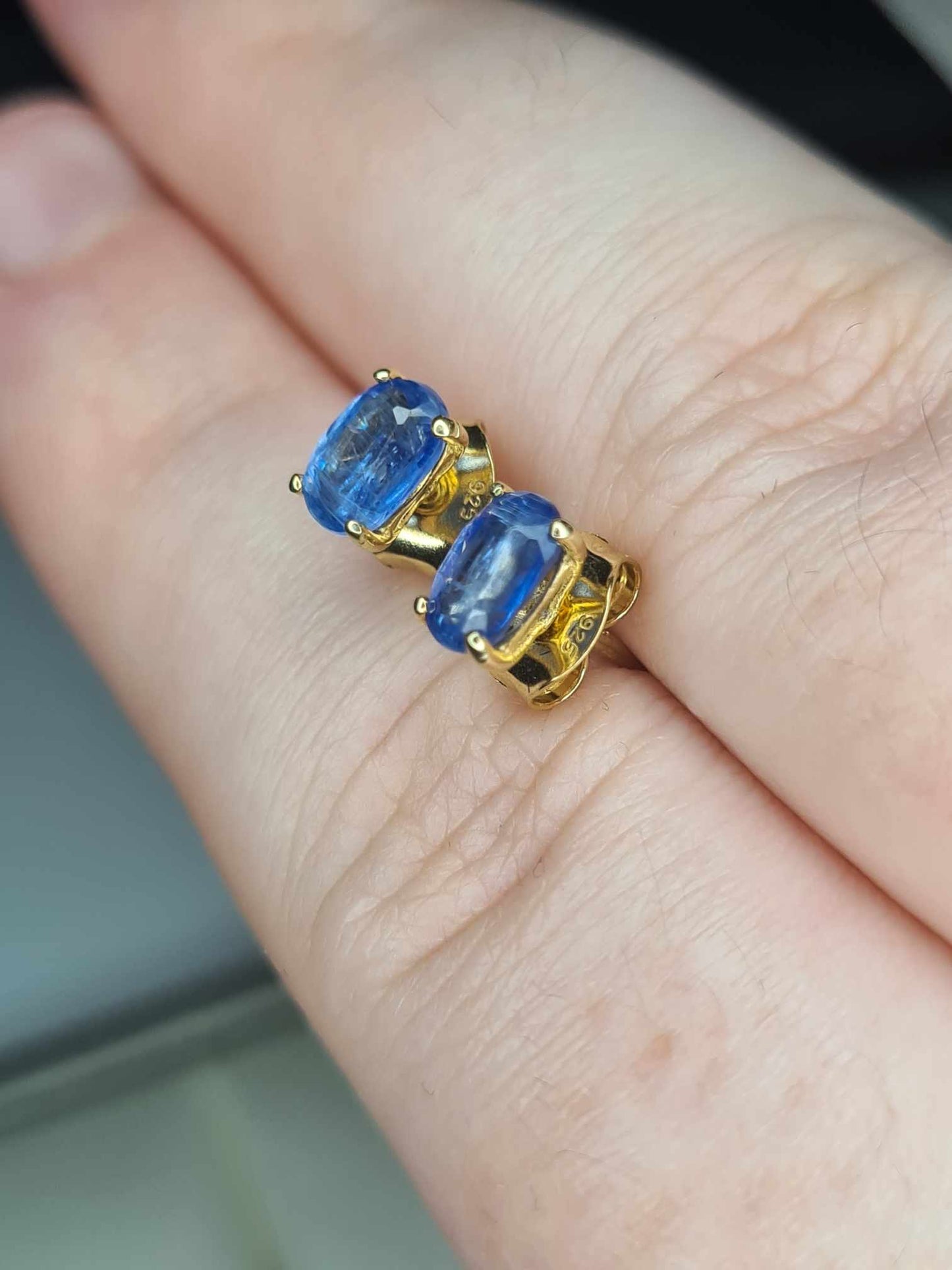 1.28ct Natural Himalayan Kyanite Solitaire Stud Earrings in 18K Gold Overlay 925 Sterling Silver