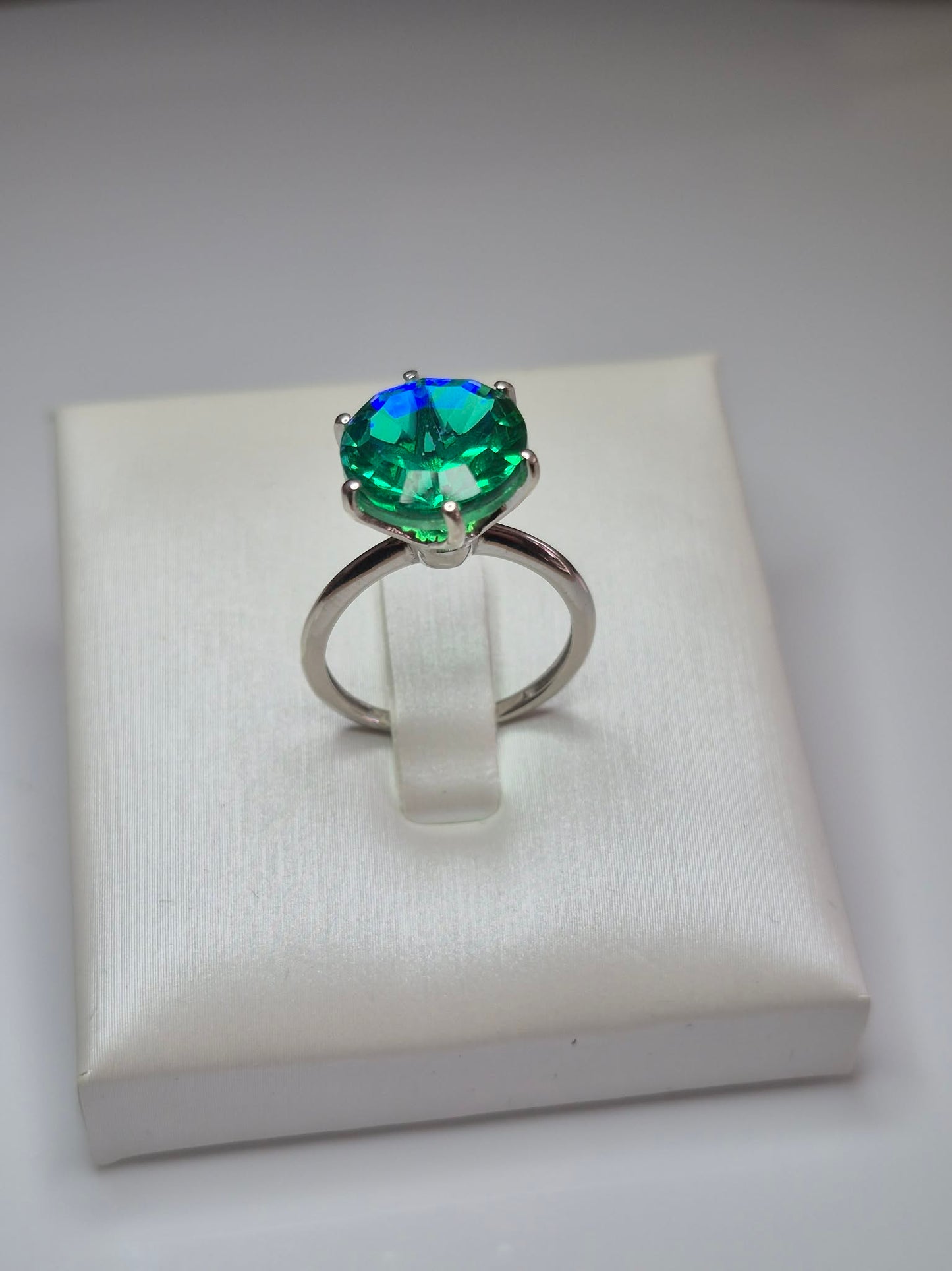 5.38ct Peacock Triplet Quartz Ring in Platinum Overlay 925 Sterling Silver SIZE K