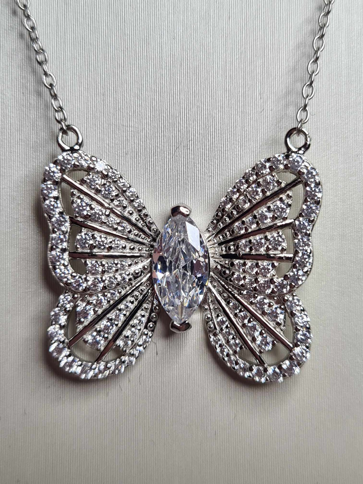 3.180ct. Cubic Zirconia Butterfly Necklace 925 sterling silver with  Rhodium Overlay