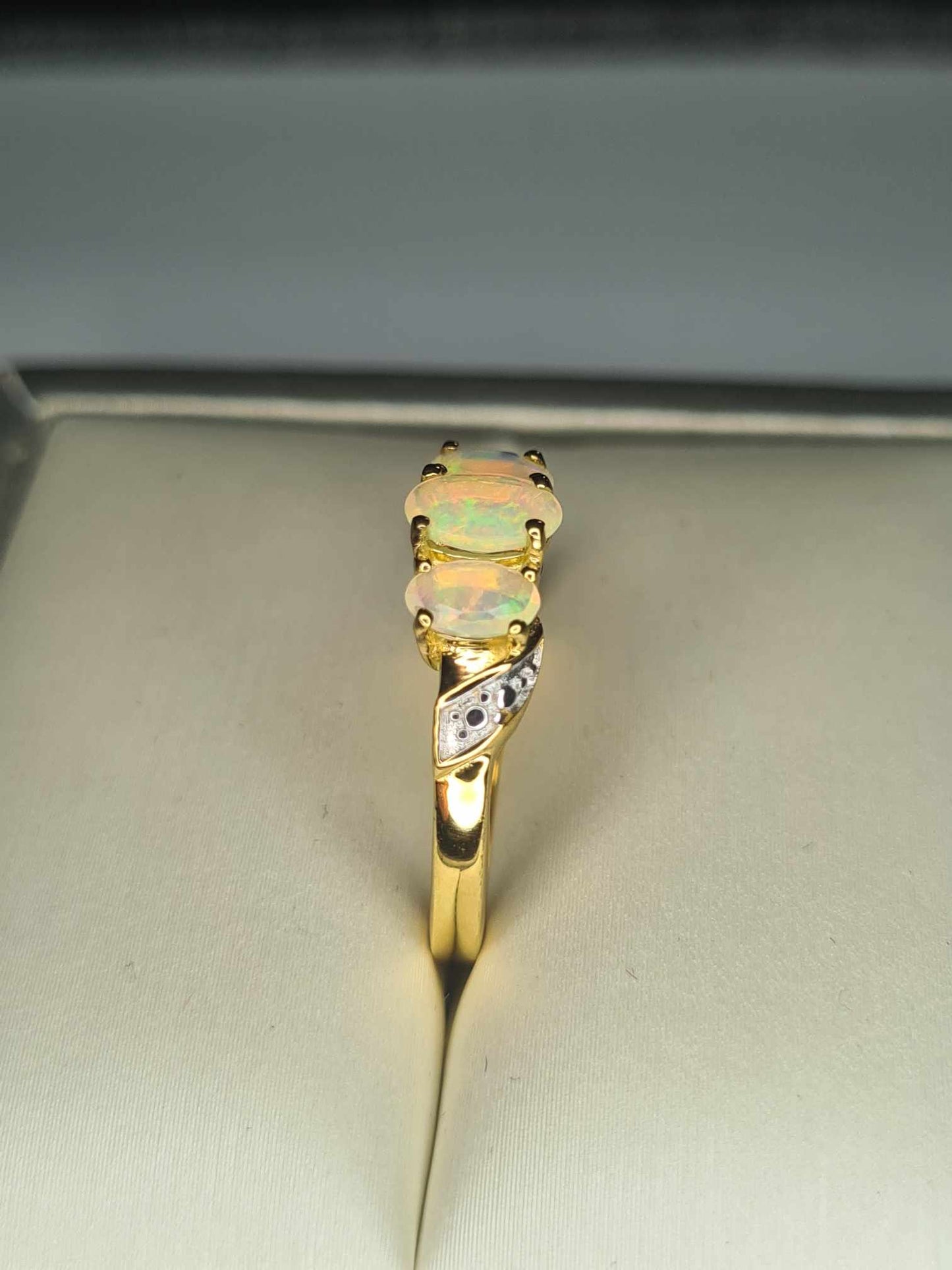 0.60ct AA Ethiopian Welo Opal Ring in 14K Gold Overlay 925 Sterling Silver