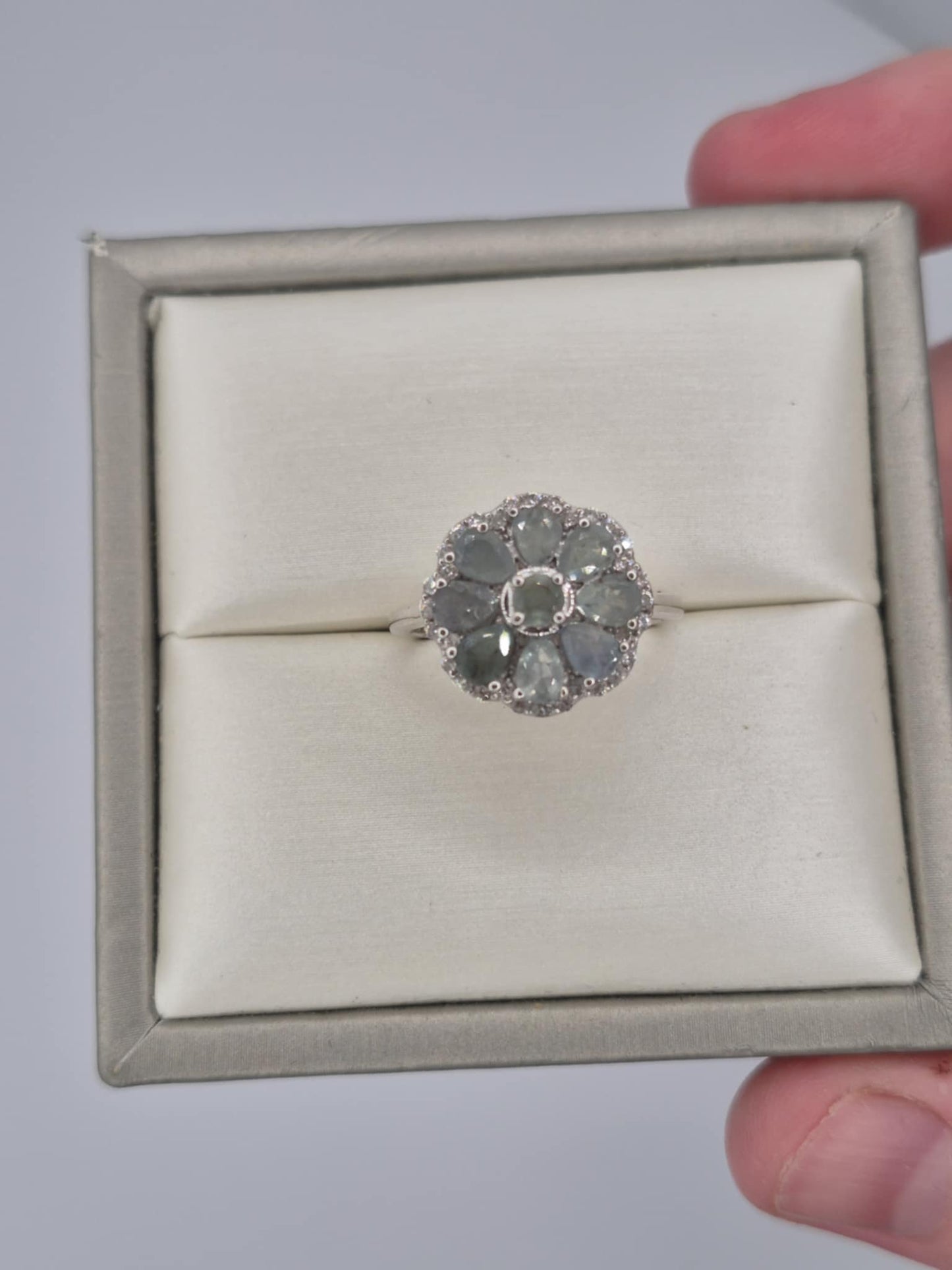 1.70ct Alexandrite & Natural Zircon Floral Ring in Platinum Overlay Sterling Silver SIZE L