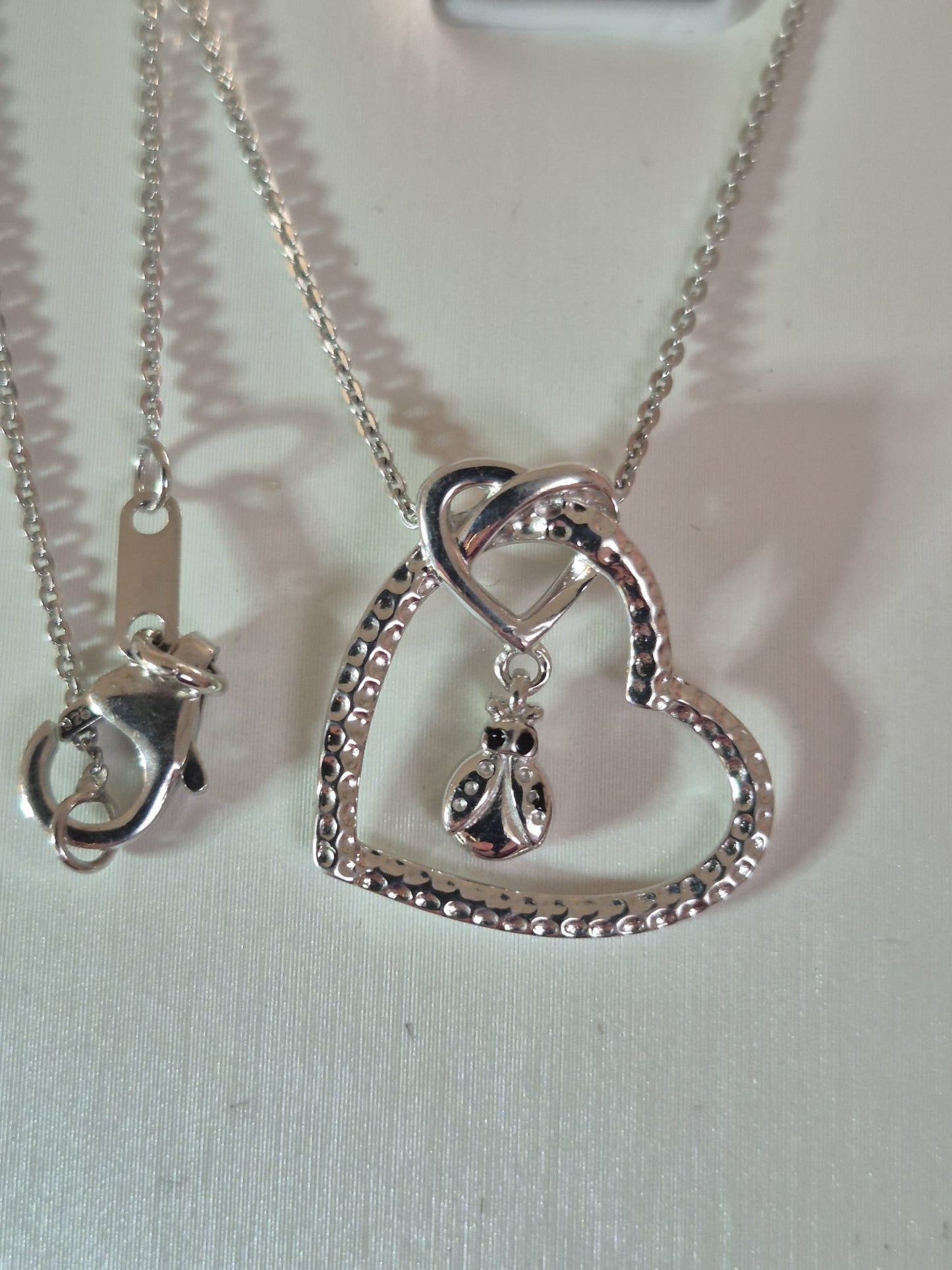 Blue Sapphire LadyBird Necklace Rhodium overlay 925 Sterling Silver