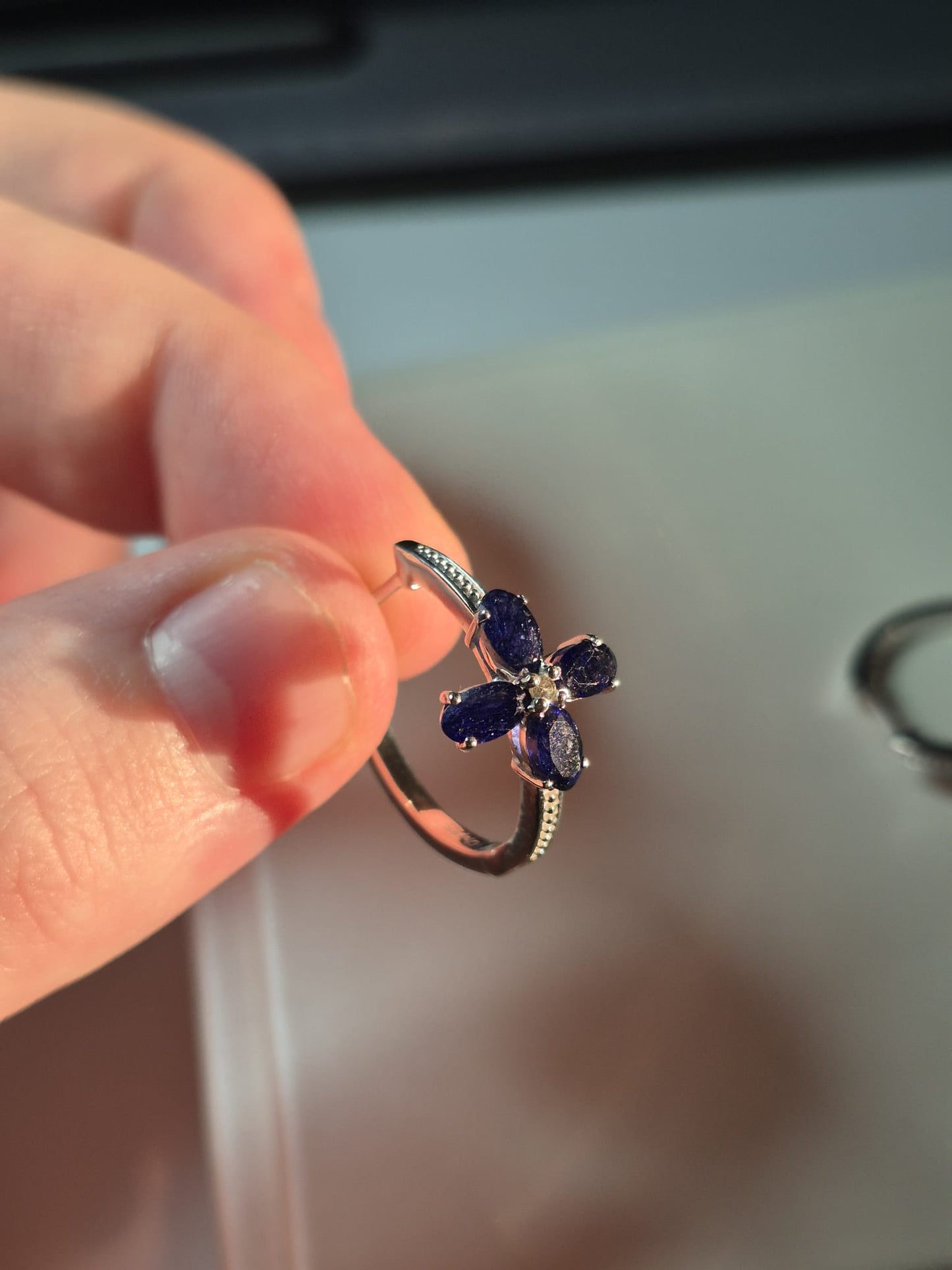 Masoala Sapphire &amp; White Zircon Hoop Earrings 925 Sterling Silver with a rhodium overlay