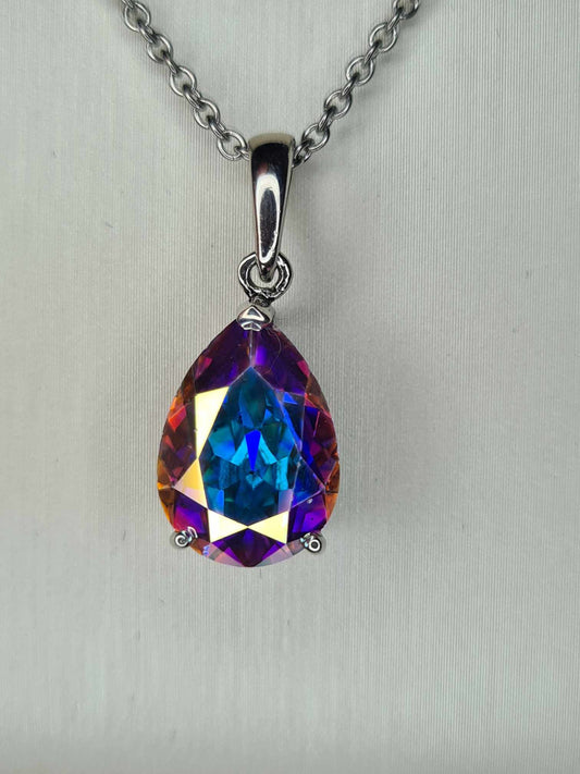 4.85 Ct. Pear Cut Aurora borealis Crystal Pendant 925 sterling silver