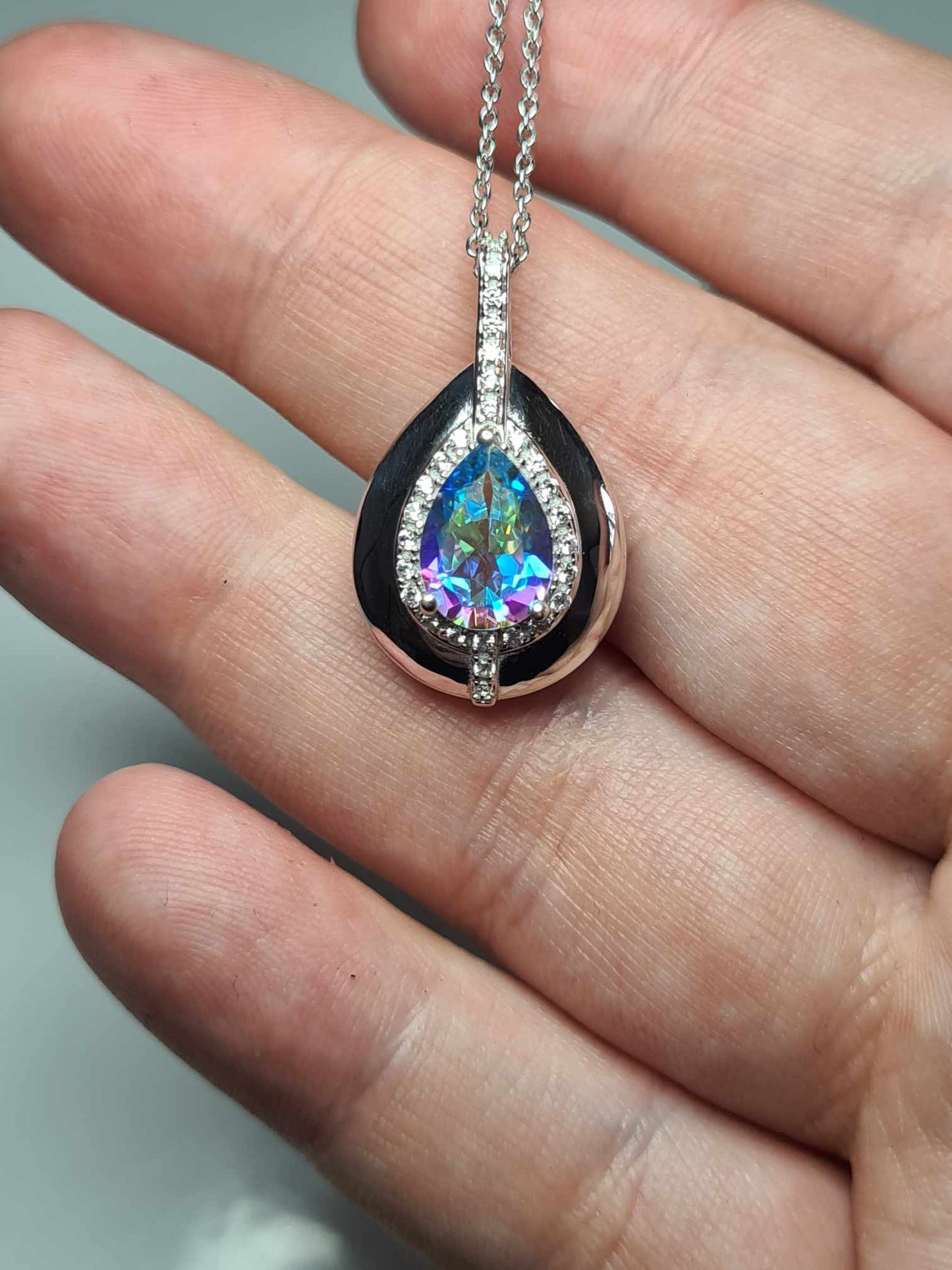 3.62 Ct Mercury Mystic Topaz and Natural Zircon Drop Necklace Rhodium Overlay 925 Sterling Silver