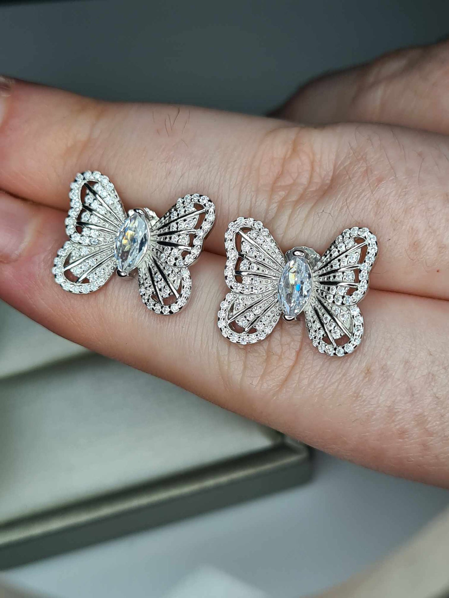 3.110ct Designer Inspired Cubic Zirconia Butterfly Stud Earrings in 925 Sterling Silver Rhodium Overlay