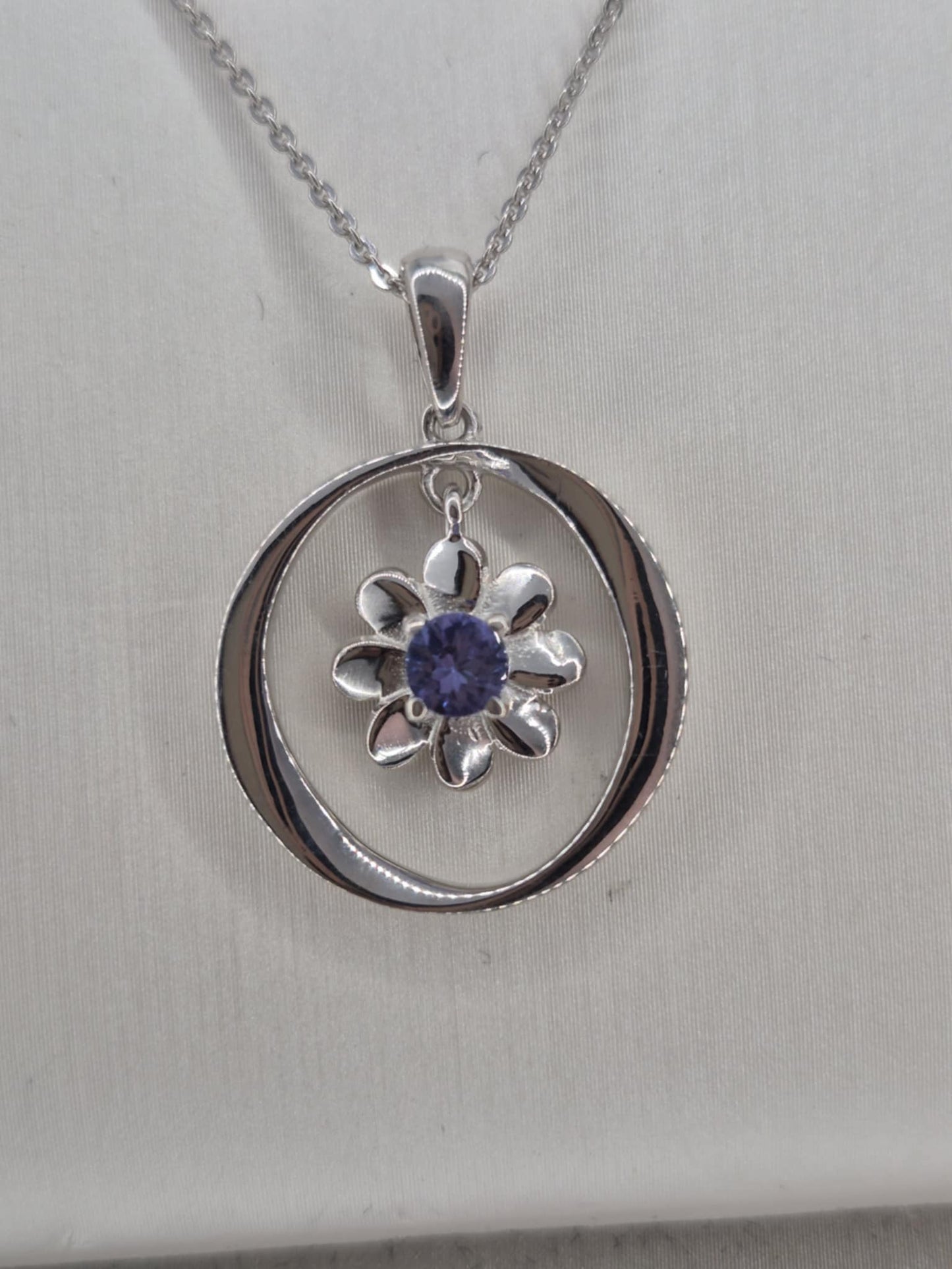 Tanzanite Floral Dangle Necklace in Rhodium Overlay 925 Sterling Silver