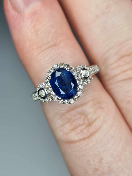 2.12 Ct Natural Himalayan Kyanite & Natural Zircon Ring in Platinum Overlay Sterling Silver SIZE L