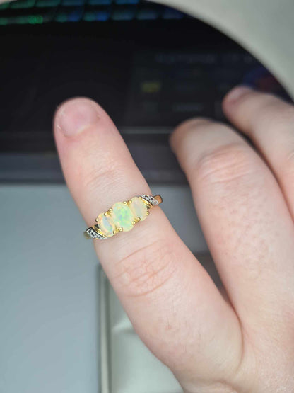 0.60ct AA Ethiopian Welo Opal Ring in 14K Gold Overlay 925 Sterling Silver