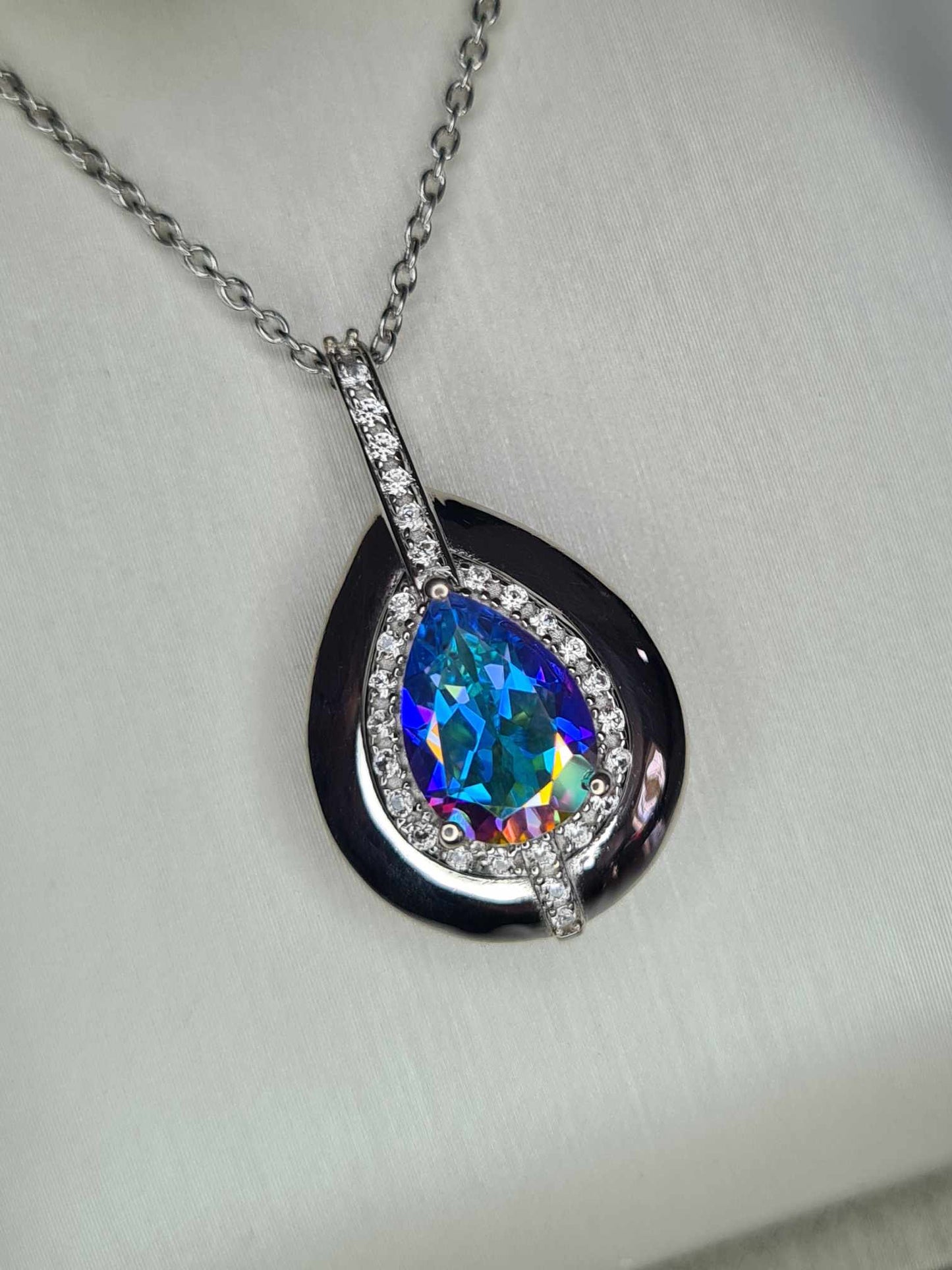 3.62 Ct Mercury Mystic Topaz and Natural Zircon Drop Necklace Rhodium Overlay 925 Sterling Silver