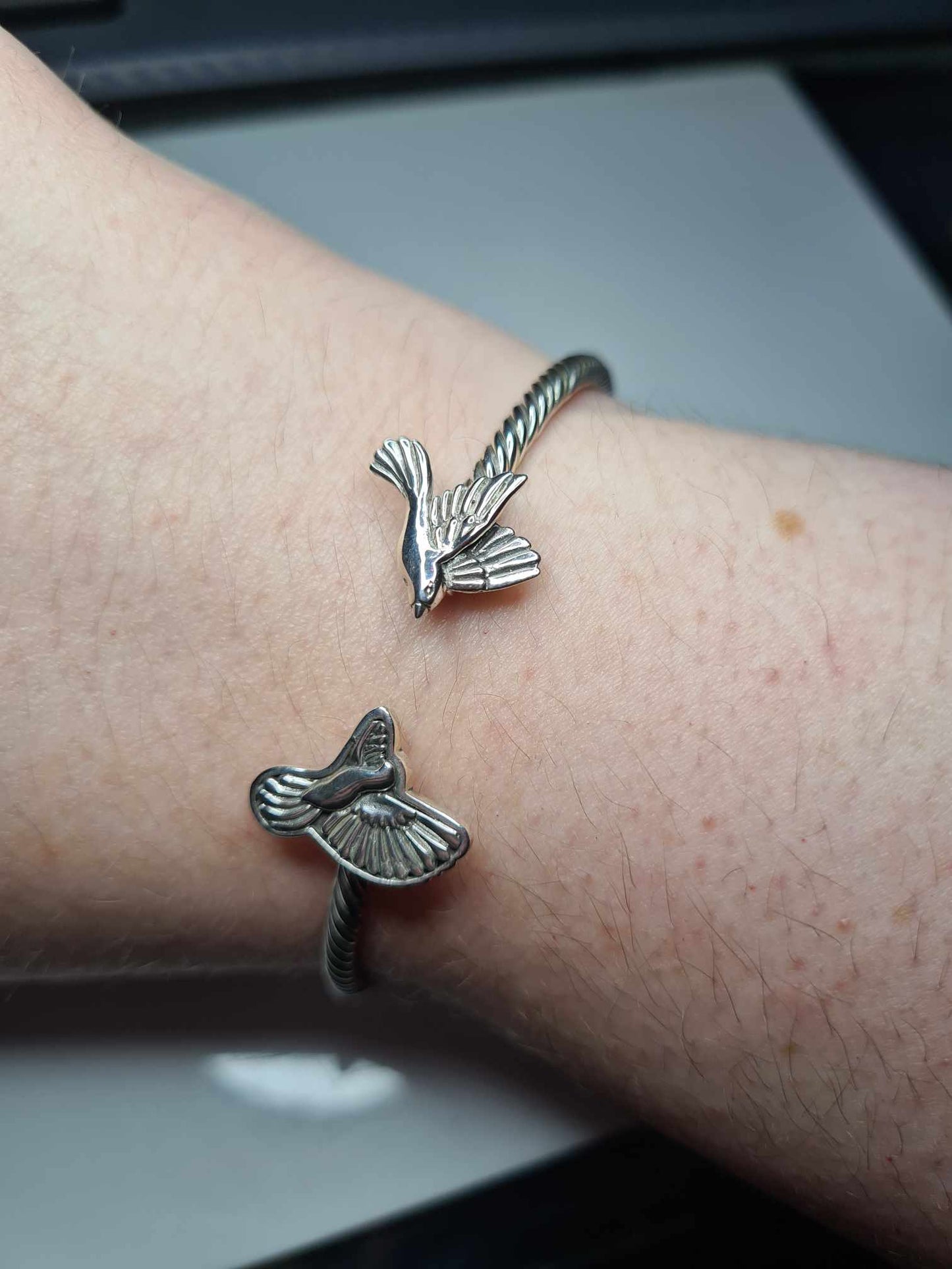 Hand Made Sterling Silver Bird Cuff Bangle Size 7.5inch